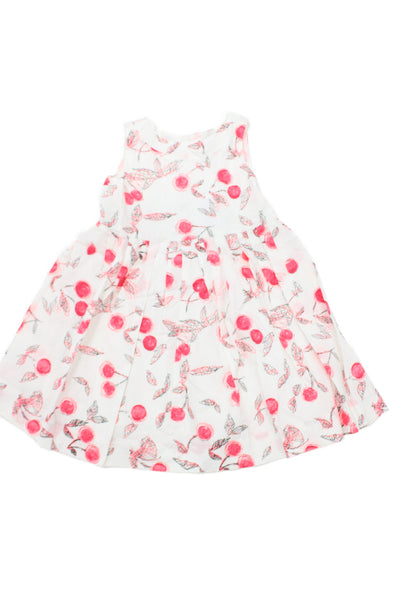 Bonpoint Girls Sleeveless Crew Neck Scribble Cherry Logo Dress White Pink Size 3