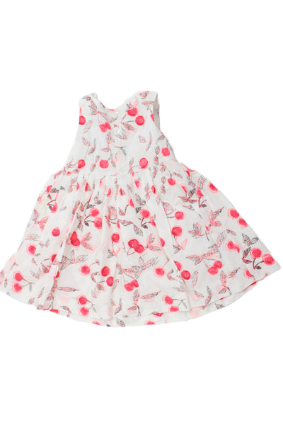 Bonpoint Girls Sleeveless Crew Neck Scribble Cherry Logo Dress White Pink Size 3