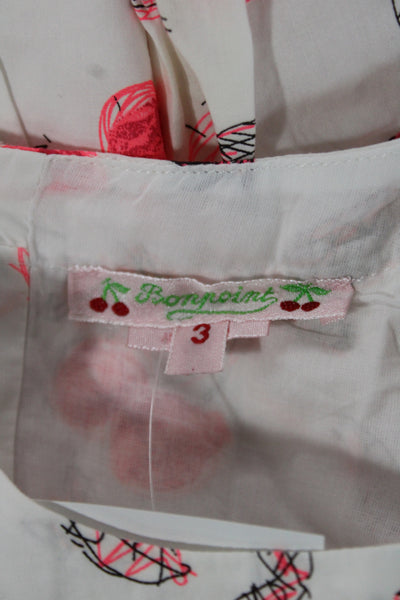 Bonpoint Girls Sleeveless Crew Neck Scribble Cherry Logo Dress White Pink Size 3