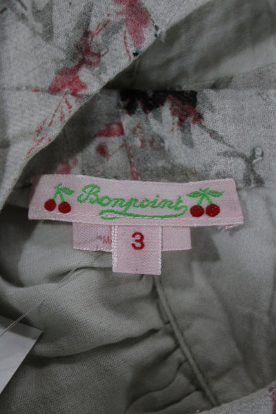 Bonpoint Girls Long Sleeve Crew Neck Floral Dress Gray Red Cotton Size 3T