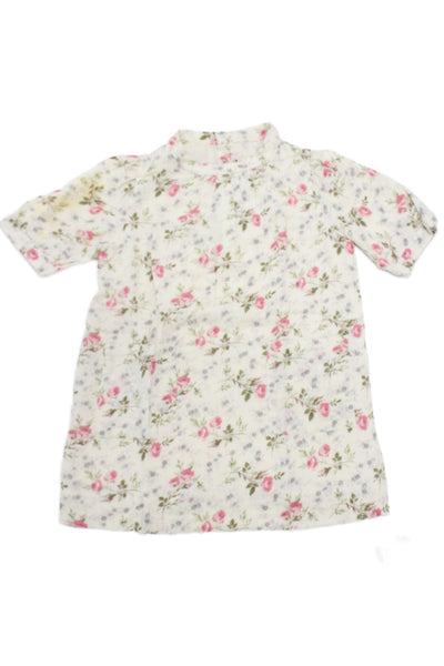 Bonpoint Girls Half Sleeve Crew Neck Floral Dress White Green Pink Size 4