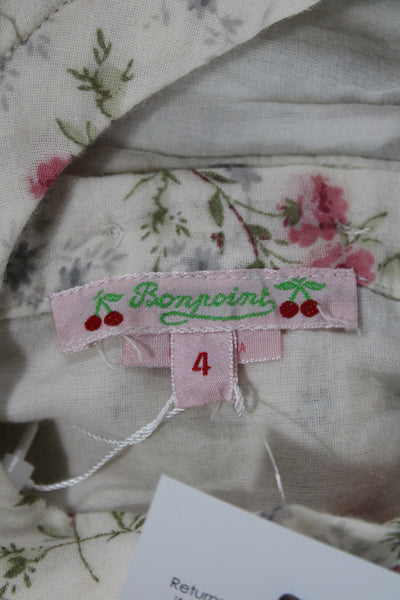 Bonpoint Girls Half Sleeve Crew Neck Floral Dress White Green Pink Size 4