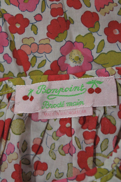 Bonpoint Girls Short Sleeve Crew Neck Floral Top White Red Green Size 3