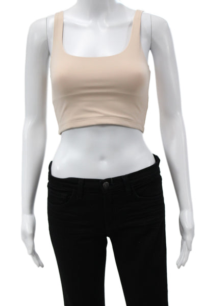 All Access Womens Cropped Tank Square Neck Beige Cotton Sleeveless Size 2XS