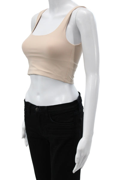 All Access Womens Cropped Tank Square Neck Beige Cotton Sleeveless Size 2XS