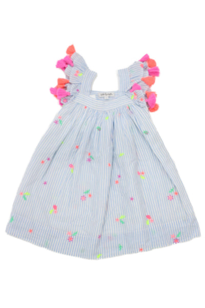 Nellystella Girls Sleeveless Neon Tassel Embroidered Striped Dress Blue White 1