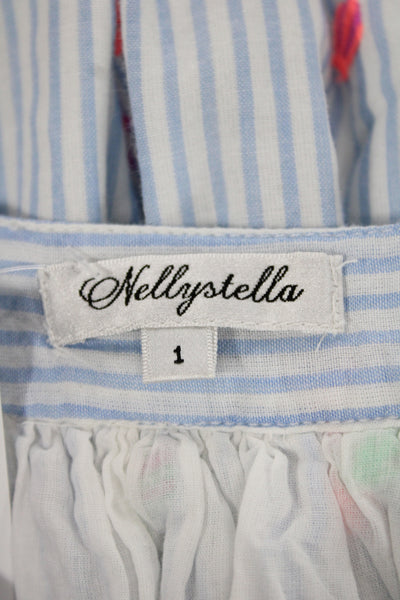 Nellystella Girls Sleeveless Neon Tassel Embroidered Striped Dress Blue White 1
