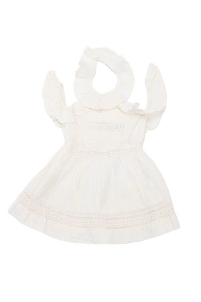 Nellystella Girls Back Zip Sleeveless Crew Neck Lace Trim Dress White Size 2