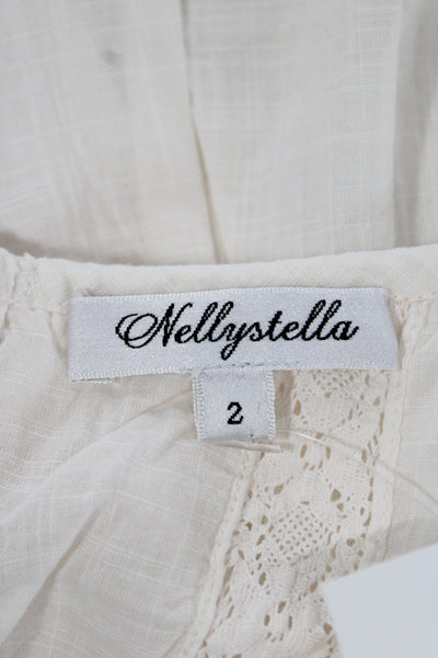 Nellystella Girls Back Zip Sleeveless Crew Neck Lace Trim Dress White Size 2