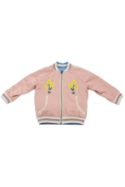 Stella McCartney Kids Girls Front Zip Reversible Floral Bomber Jacket Pink 2T