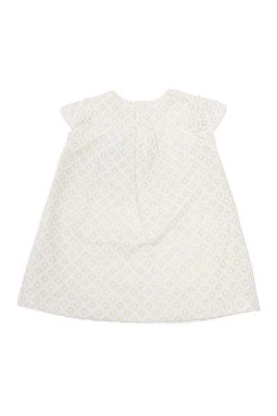 Bonpoint Girls Short Sleeve Crew Neck Metallic Eyelet Dress White Size 2T