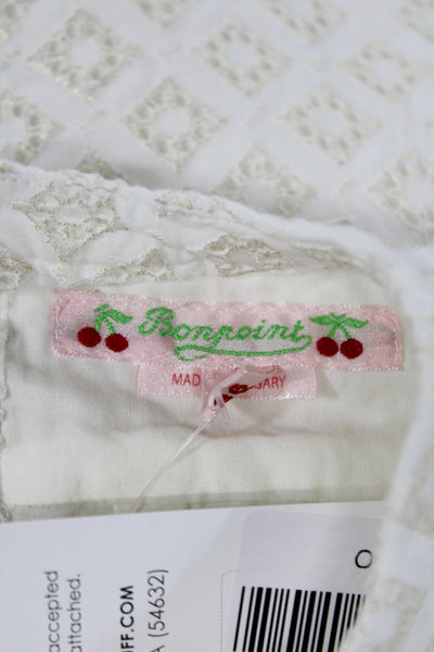 Bonpoint Girls Short Sleeve Crew Neck Metallic Eyelet Dress White Size 2T