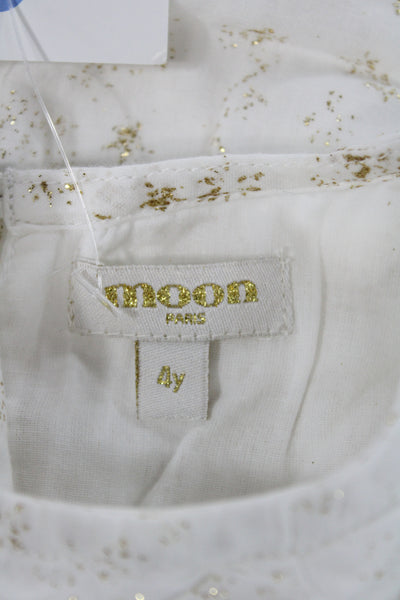 Moon Paris Girls Sleeveless Crew Neck Metallic Speckled Dress White Size 4