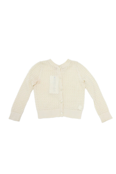 Bonpoint Girls Button Front Crew Neck Open Knit Cardigan Sweater White Size 3T