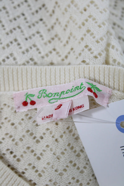Bonpoint Girls Button Front Crew Neck Open Knit Cardigan Sweater White Size 3T