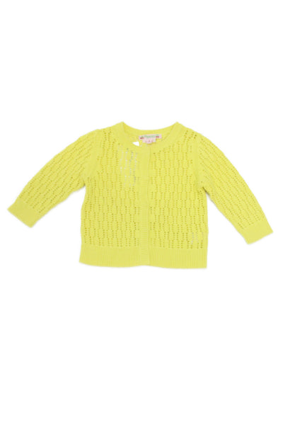 Bonpoint Girls Button Front Crew Neck Open Knit Cardigan Sweater Yellow Size 4