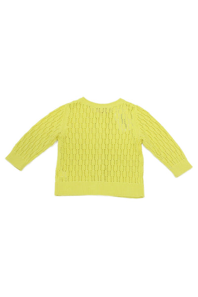 Bonpoint Girls Button Front Crew Neck Open Knit Cardigan Sweater Yellow Size 4
