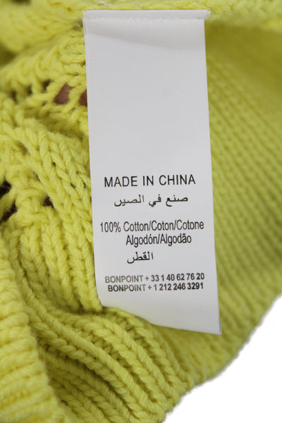 Bonpoint Girls Button Front Crew Neck Open Knit Cardigan Sweater Yellow Size 4