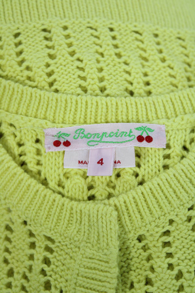 Bonpoint Girls Button Front Crew Neck Open Knit Cardigan Sweater Yellow Size 4