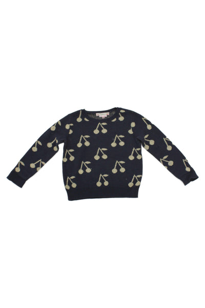 Bonpoint Girls Long Sleeve Crew Neck Metallic Logo Knit Sweater Navy Size 3