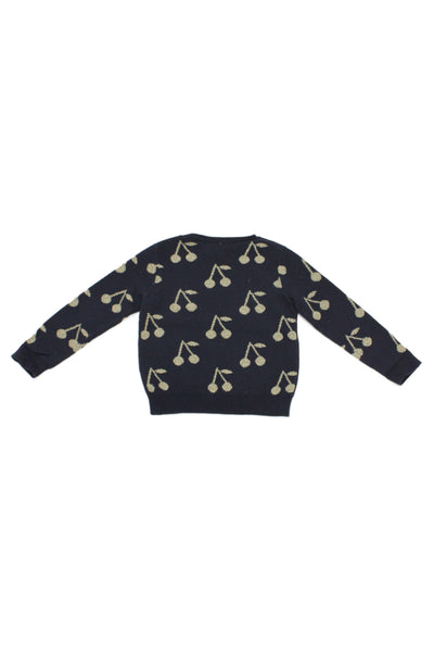 Bonpoint Girls Long Sleeve Crew Neck Metallic Logo Knit Sweater Navy Size 3