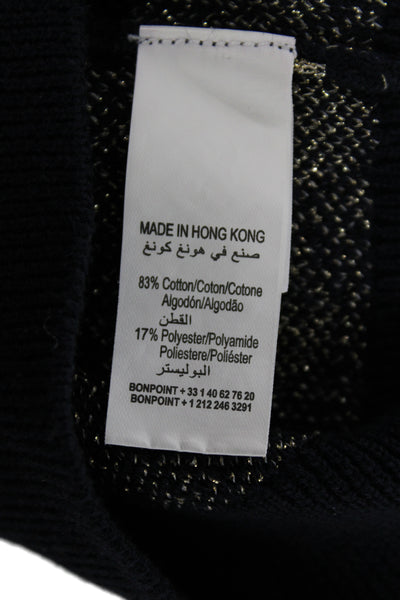 Bonpoint Girls Long Sleeve Crew Neck Metallic Logo Knit Sweater Navy Size 3