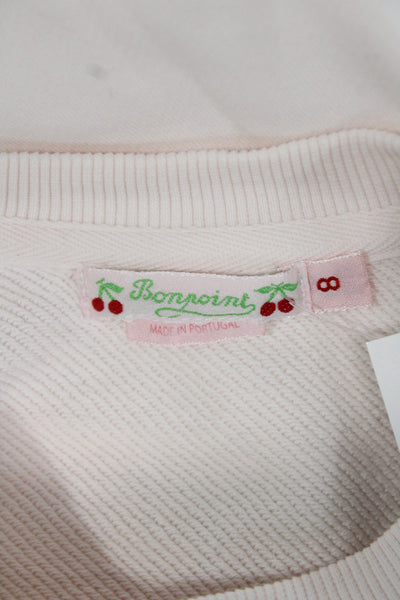 Bonpoint Girls Pullover Crew Neck Cherry Logo Sweater White Pink Cotton Size 8