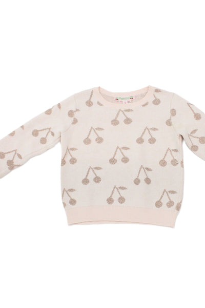 Bonpoint Girls Long Sleeve Crew Neck Metallic Cherry Logo Sweater Pink Size 3T