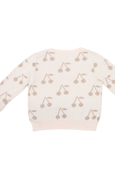Bonpoint Girls Long Sleeve Crew Neck Metallic Cherry Logo Sweater Pink Size 3T