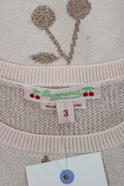 Bonpoint Girls Long Sleeve Crew Neck Metallic Cherry Logo Sweater Pink Size 3T