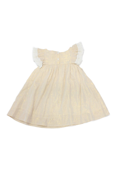 Louise Misha Girls Short Sleeve Crew Neck Fringe Trim Metallic Dress Beige 3T