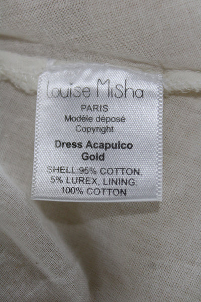 Louise Misha Girls Short Sleeve Crew Neck Fringe Trim Metallic Dress Beige 3T