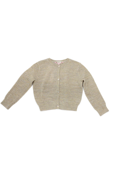 Louise Misha Girls Short Sleeve Crew Neck Fringe Trim Metallic Dress Beige 3T