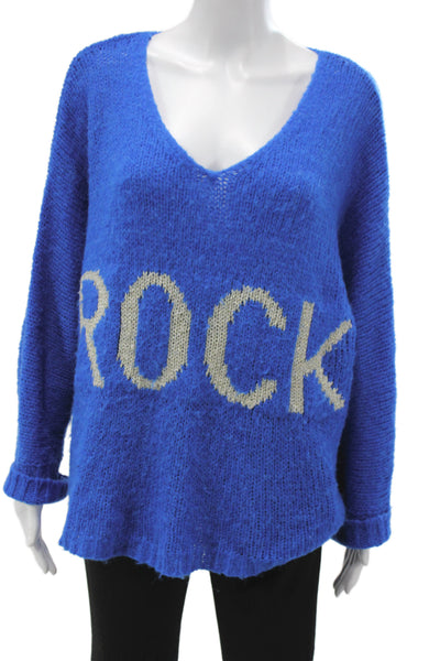 Elan Unisex Blue Rock V-Neck Pullover Sweater Long Sleeve Size M