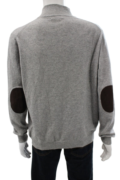 Kinross Cashmere Mens Henley Pullover Mock Neck Button Cashmere Gray Size L