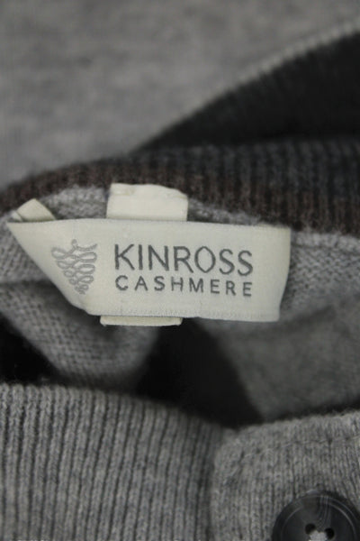 Kinross Cashmere Mens Henley Pullover Mock Neck Button Cashmere Gray Size L