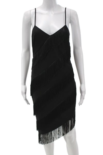 Amanda Uprichard Women Slip Dress Black V-Neck Knee-Length Size S