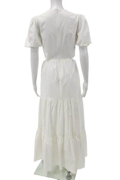 Wayf Womens Maxi Dress White Round Neck Short Sleeve Size XS