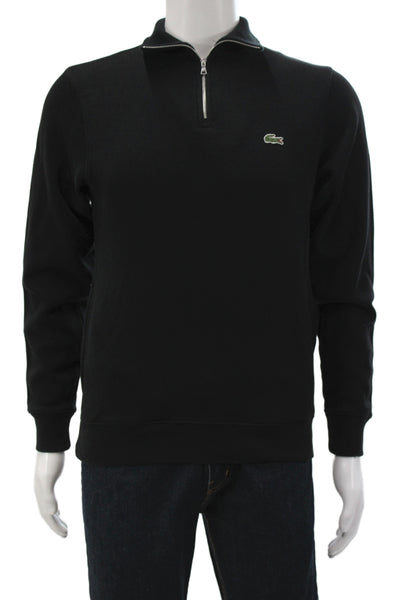 Lacoste Mens Sweatshirt Mock Neck Zip Black Cotton Polyester Long Sleeve Size S