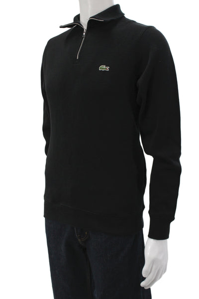 Lacoste Mens Sweatshirt Mock Neck Zip Black Cotton Polyester Long Sleeve Size S