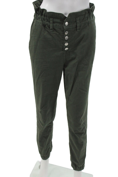 Veronica Beard Women Paperbag Jogger Pants Green Cotton High Rise Size 25