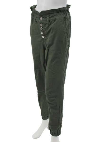 Veronica Beard Women Paperbag Jogger Pants Green Cotton High Rise Size 25