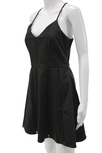 Parker Women Fit & Flare Tank Dress Black V Neck Sleeveless Zip Size S