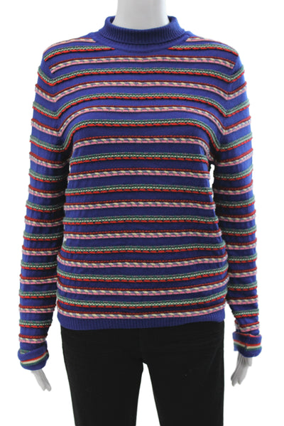 Rosie Assoulin Unisex Striped Wool Mock Neck Pullover Long Sleeve Blue Size M