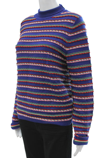 Rosie Assoulin Unisex Striped Wool Mock Neck Pullover Long Sleeve Blue Size M
