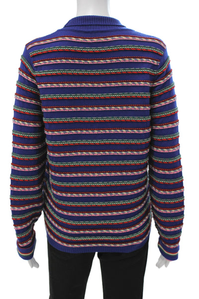 Rosie Assoulin Unisex Striped Wool Mock Neck Pullover Long Sleeve Blue Size M