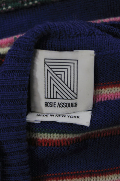 Rosie Assoulin Unisex Striped Wool Mock Neck Pullover Long Sleeve Blue Size M