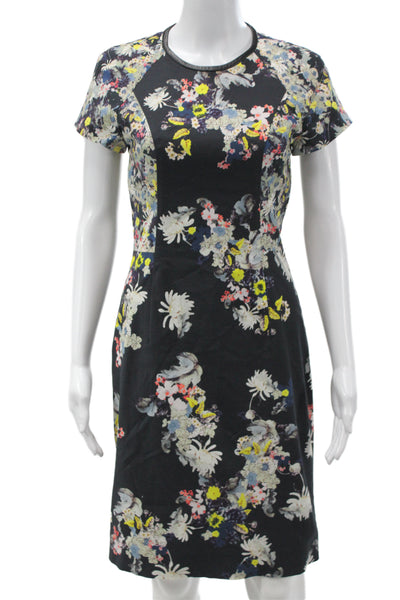 Erdem Women Sheath Black Midi Dress Round Neck Short Sleeve Size 4