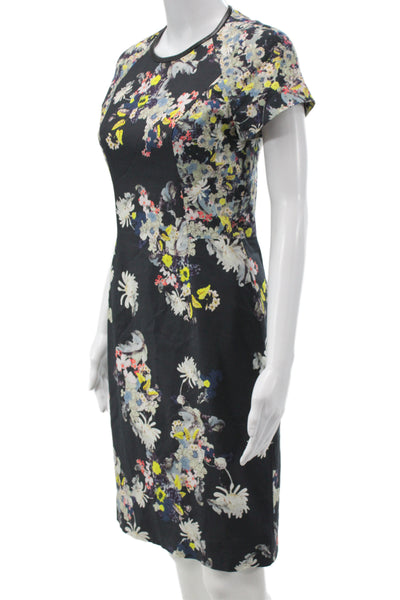 Erdem Women Sheath Black Midi Dress Round Neck Short Sleeve Size 4