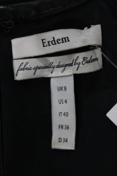 Erdem Women Sheath Black Midi Dress Round Neck Short Sleeve Size 4